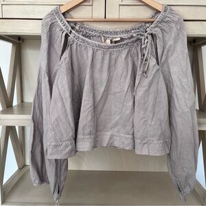 Free People Taupe Wide Neck Top
